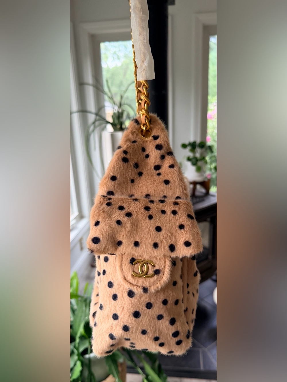 FULL SET NEW Source Unknown Chanel Pony Hair Mini 25 Cheetah Polka Dot Print Bag - Picture 5 of 16